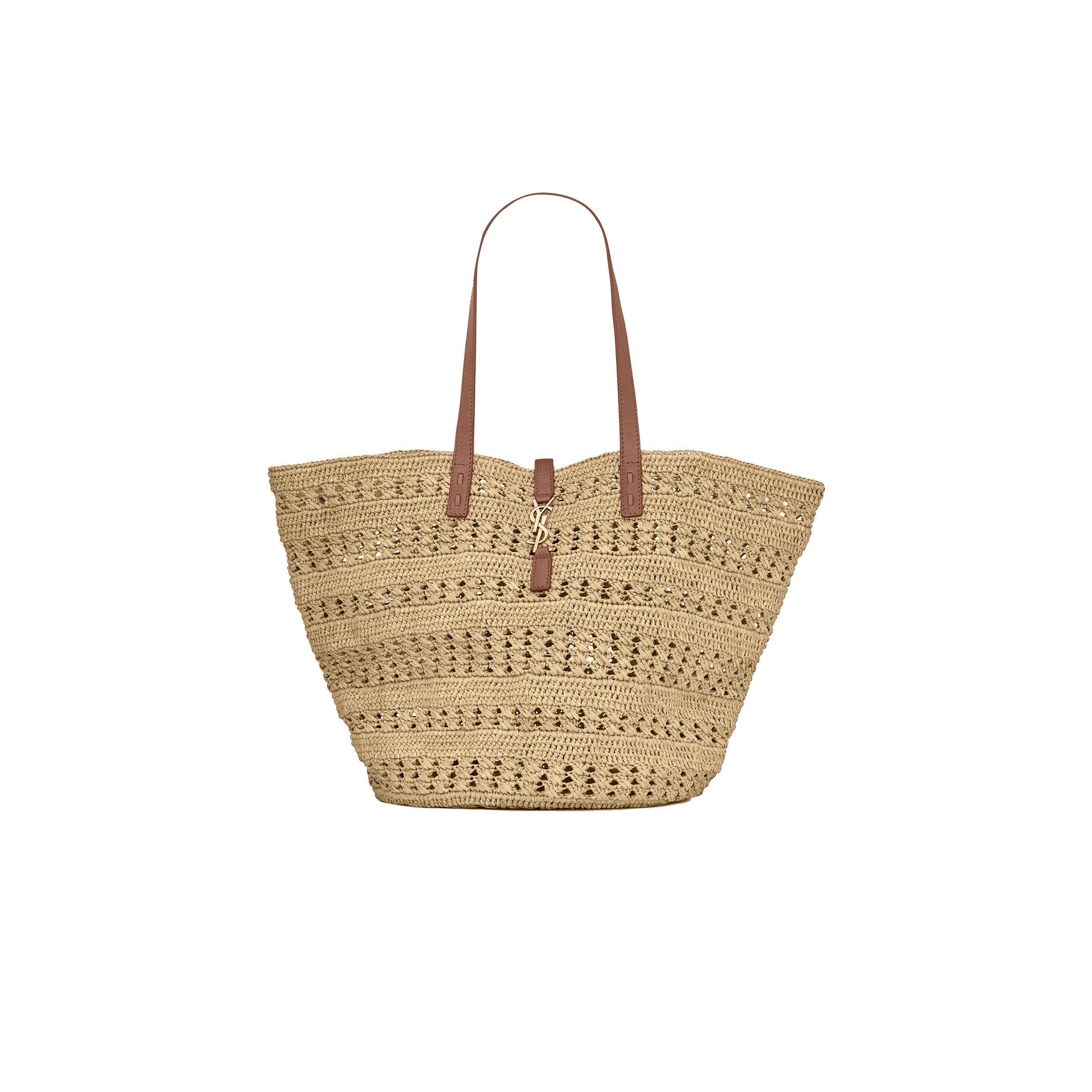 YSL PANIER LARGE BAG IN CROCHET RAFFIA AND SMOOTH LEATHER P00688221 (55*31*28cm)